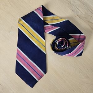 Ralph Lauren Navy Tie with Pink and Yellow Diagonal Stripes